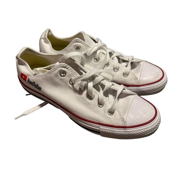 Converse Chuck Taylor All Star Low White Canvas Sneakers YouTube Logo 9.5 - Picture 1 of 15